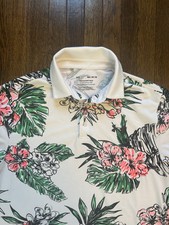 Under Armour Playoff Performance Polo Shirt Mens Medium White Golf AOP Flowers