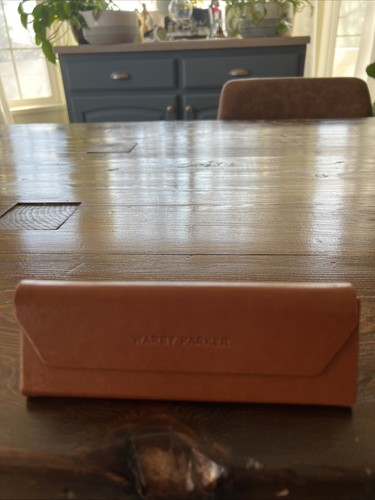 Warby Parker Eyeglass Case Hardshell Triangle Walnut Brown Faux Leather - Picture 1 of 7