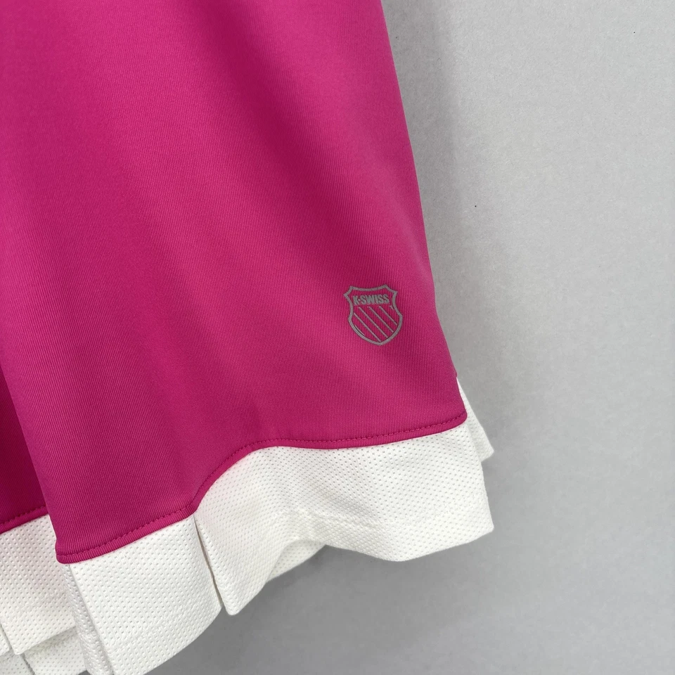 K-Swiss Tennis Dress Womens Large Pink White Racerback Pleated Hem Built-in Bra - Image 4 of 4