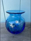 VINTAGE BLENKO ART GLASS BLUE VASE ORIGINAL LABEL HAND BLOWN 8725S
