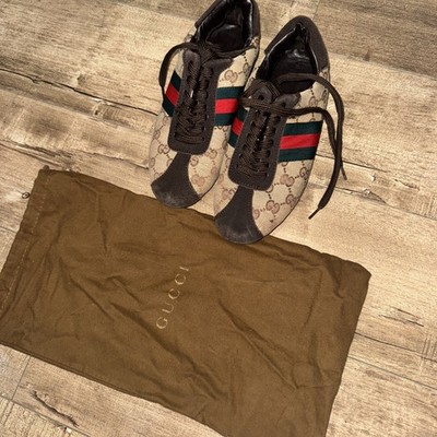 GUCCI Sneaker  Shoes Sherry Line Web Stripe Brown canvas with dust bag size 6