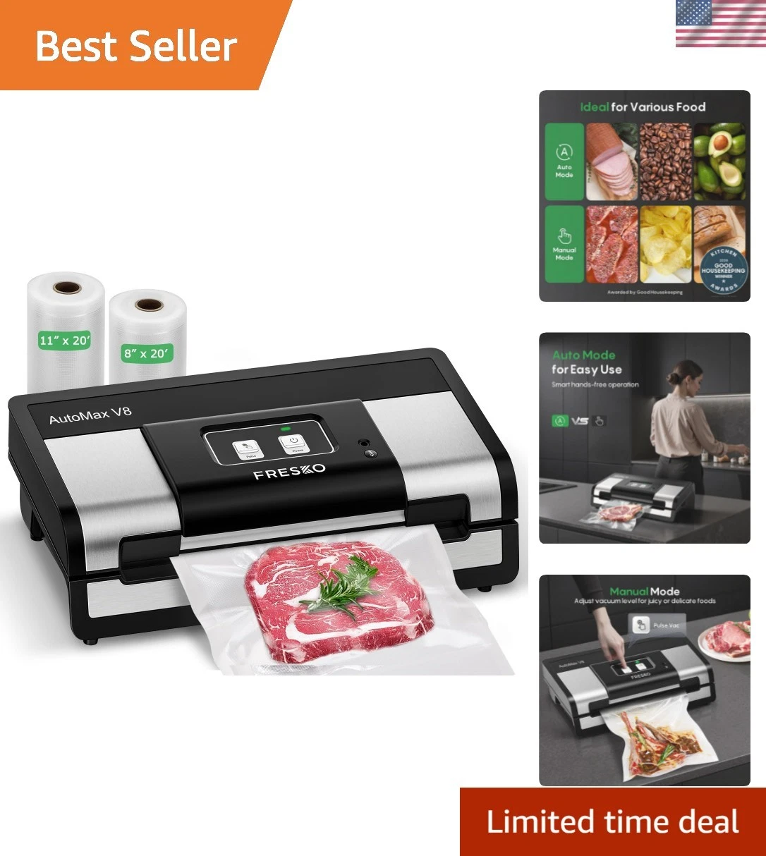 Automatic Vacuum Sealer for Food, Hands-Free Operation, Seal 50 Bags in 20 mi...
