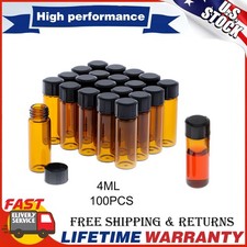 Glass Vials 100pcs 4ml with Screw Caps Amber Liquid Sample Vials Small Bottles