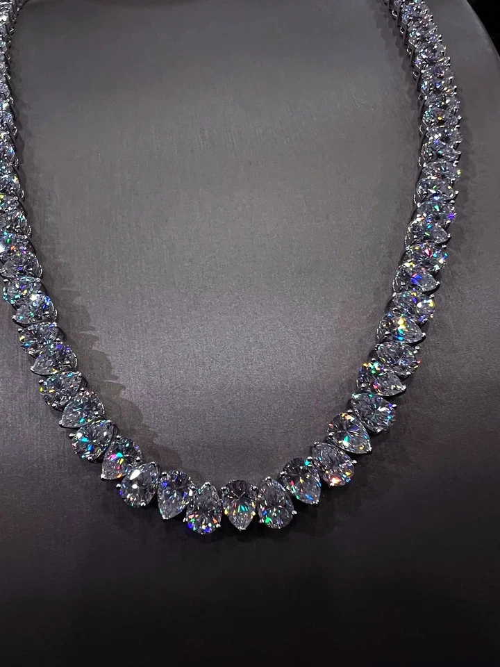 Pear Shape MOISSANITE Tennis Chain Necklace 4X6 mm 22"Inch 925 Sterling Sliver - image 2 of 4