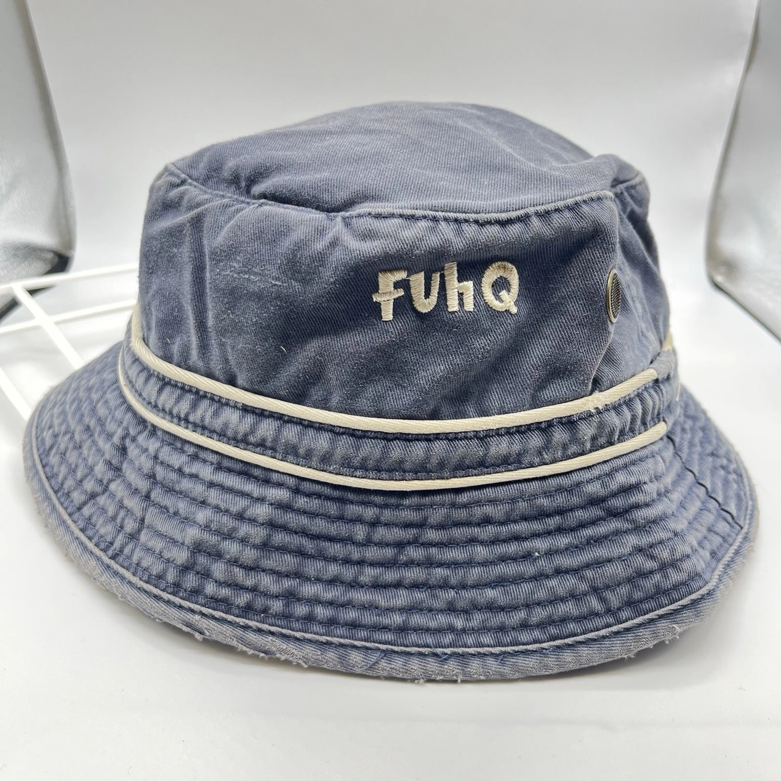 Punk “FuhQ” Skater Bucket Hat Y2K Internet Humor Boonie Booney Embroidered 58cm