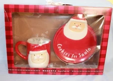 Rae Dunn Magenta Cookies For Santa Red Mug and Plate Set