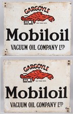 Antique GARGOYLE MOBILOIL Oil Pressed Steel Double-Sided Flange Advertising Sign