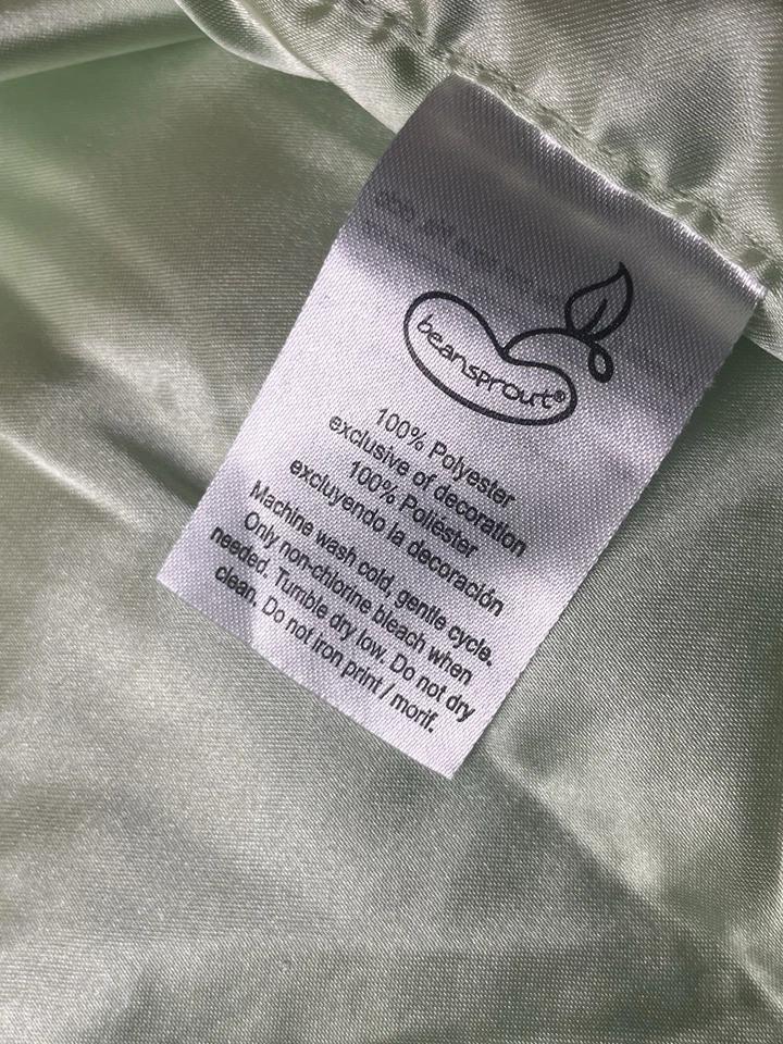 Beansprout Green Satin Sherpa Baby Blanket 30x40 Embroidered Bear Fleece Mint - Image 4 of 4