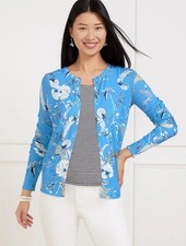NWT 109 TALBOTS CHARMING CARDIGAN - BLUE LEAFY GARDEN PRINT - 3X