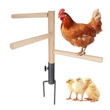 Chicken Perch Toy for Coop, Chicken Perch Stand Wooden with Metal Ground Plug...