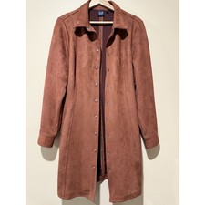 Gap Shirtdress Women L Saddle Brown Faux-Suede Preppy Stretch Snap Knee Length