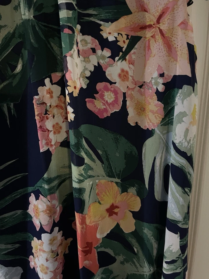 Women’s Eliza J Floral Ruffle Midi Dress Sz 4 Navy Blue - Image 4 of 4