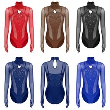 Women Sparkling Rhinestone Figure Skating Costume Gymnastics Leotards Dancewear