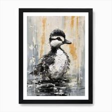 Textured Painting Of A Duckling Bla Framed Wall Art Poster Canvas Print Picture