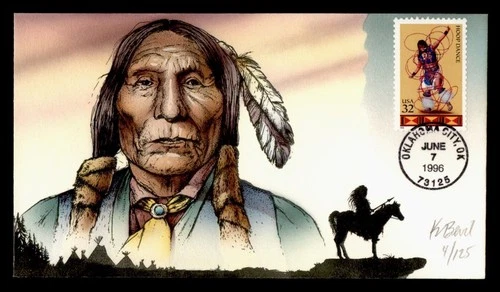 DR WHO 1996 FDC INDIAN HOOP DANCE BEVIL HANDPAINTED CACHET M75378