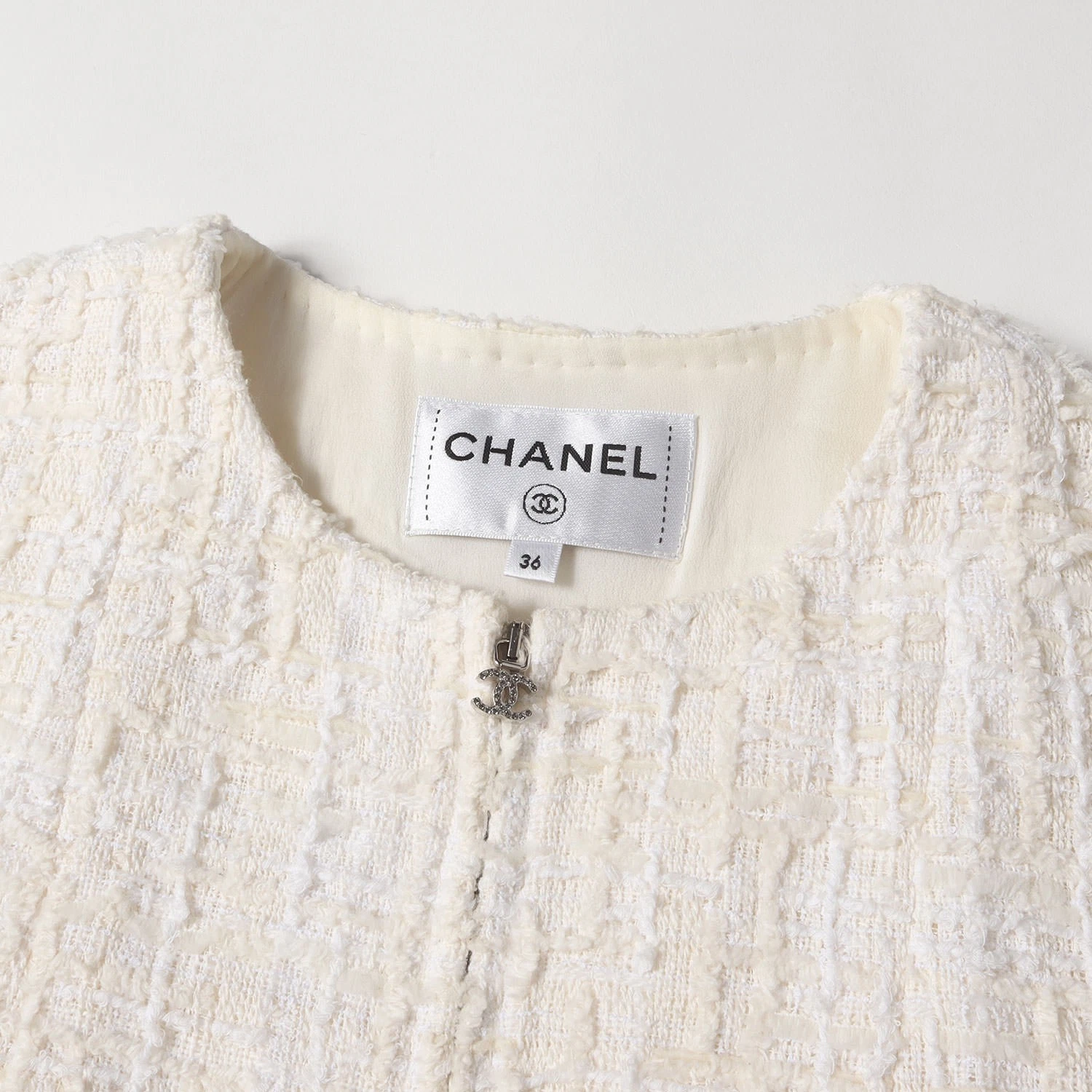 Cappotto Chanel taglia 36 Swarovski Coco Cc logo zip tweed lungo P64826 giacca r5