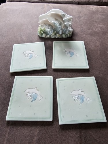 Dolphin Coaster Set Vintage Decor Coastal - Picture 2 of 6