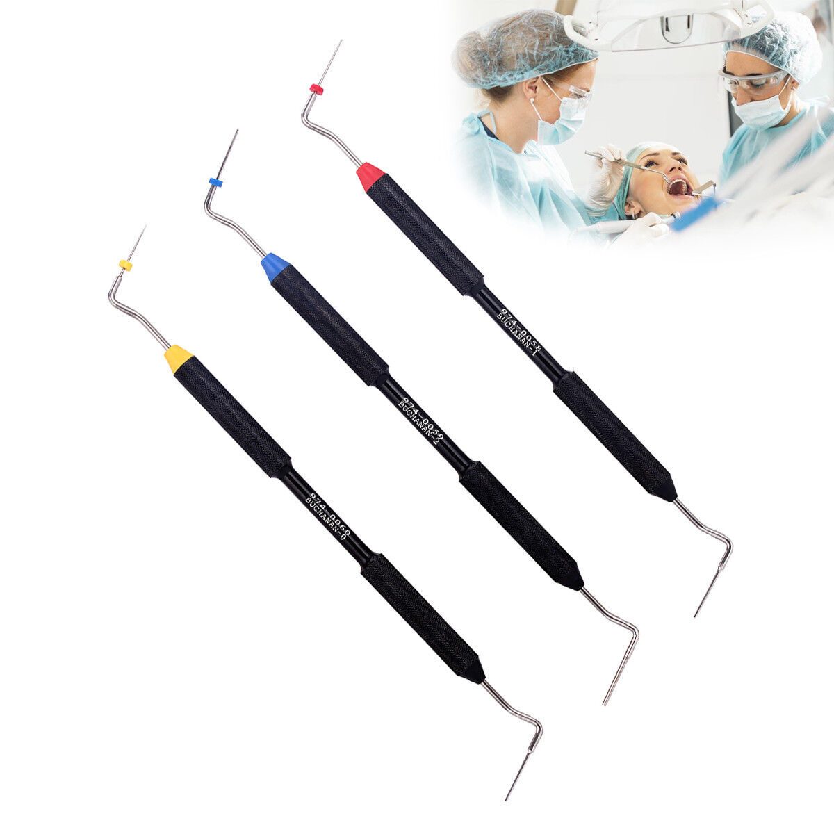 Set 3 Punte Manuali Buchanan Hand Plugger – Endodonzia, Misure 0#, 1#, 2#