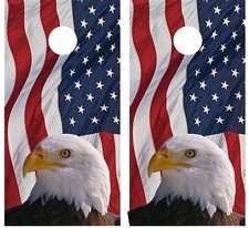 Waving American Flag and Eagle Cornhole Board Decal Wrap Wraps
