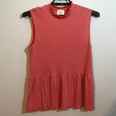 LA (Anthropologie) NWT Striped Pink/White Scallop Neck Peplum Tank Top  XLarge