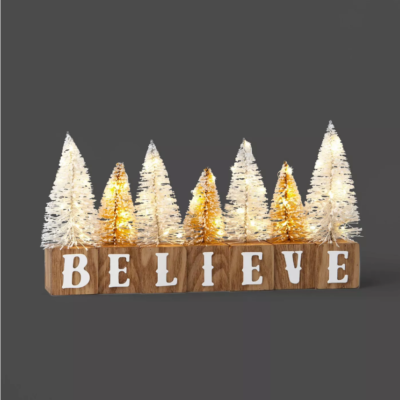 Believe Wood Blocks Gold Silver Bottlebrush Trees Target Christmas  Wondershop