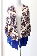ZARA Trafaluc Cream Red Blue Paisley Tapestry KIMONO Jacket Size M Casual Fit