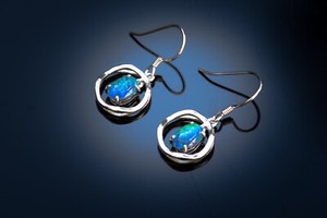 Authentic Genuine Australian Triplet Opal Earrings White Gold Plated on Sterling Silver