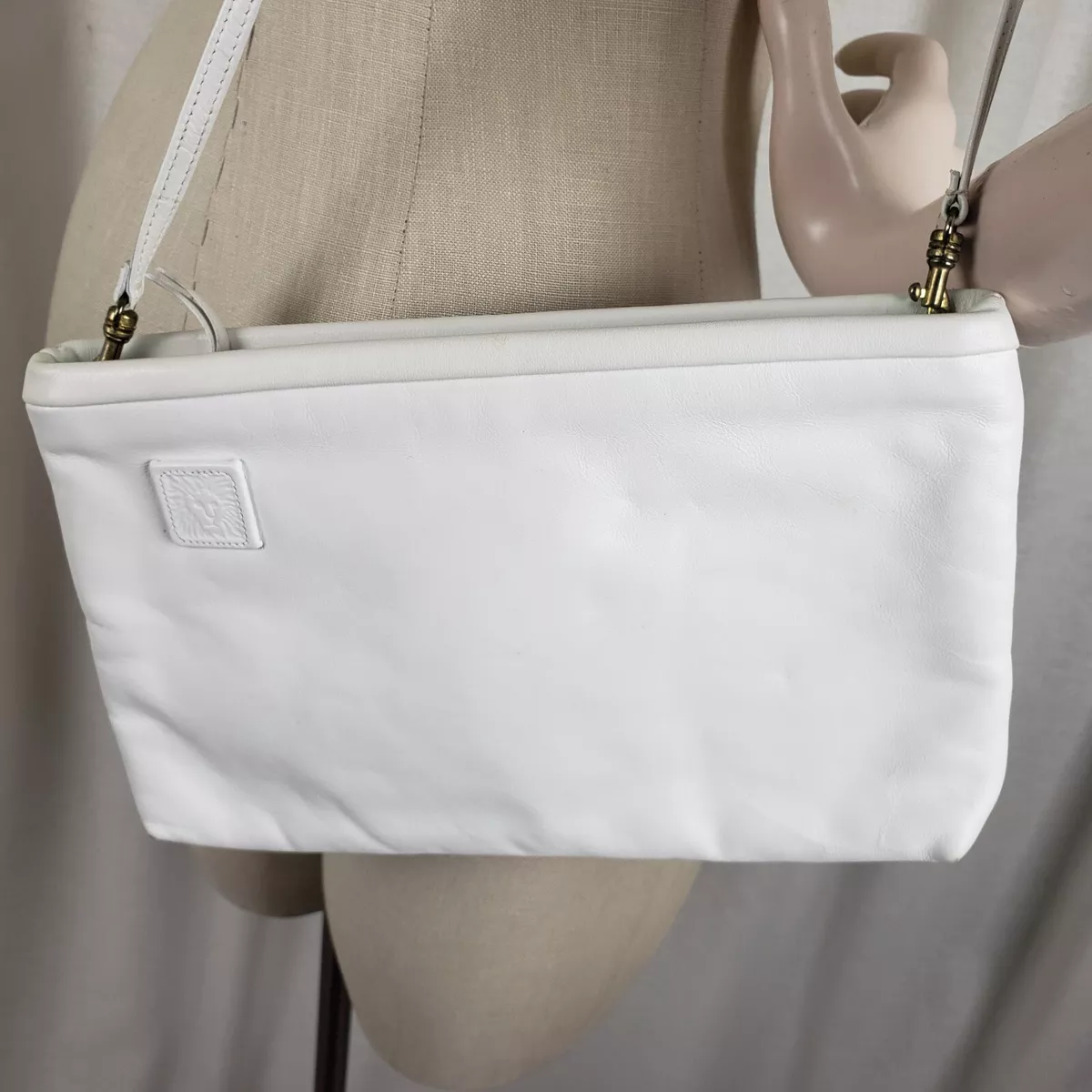 Anne Klein Calderon White Leather Shoulder Bag Handbag Purse