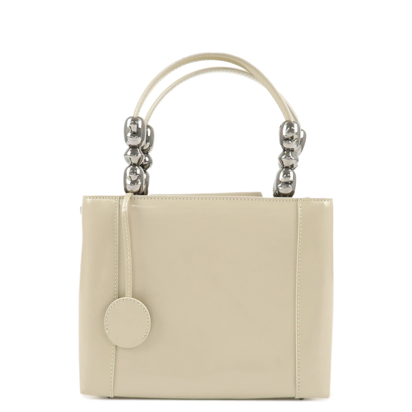 Authentique sac fourre tout Christian Dior Maris cuir verni perlé beige occasion F/S
