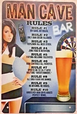 8x12 TIN SIGN Man cave rules funny sexy girl dart board bar beer remote men A12