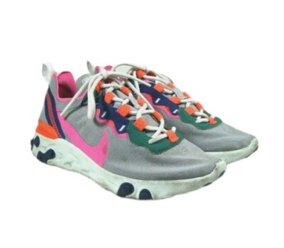 Nike React Element 55 Wolf Gray Laser Fuchia Womens Size 5 Lace Up Running Shoes