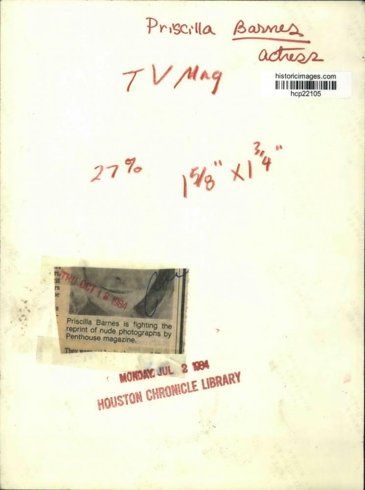 1984 Press Photo Actress Priscilla Barnes Fighting Penthouse Magazine