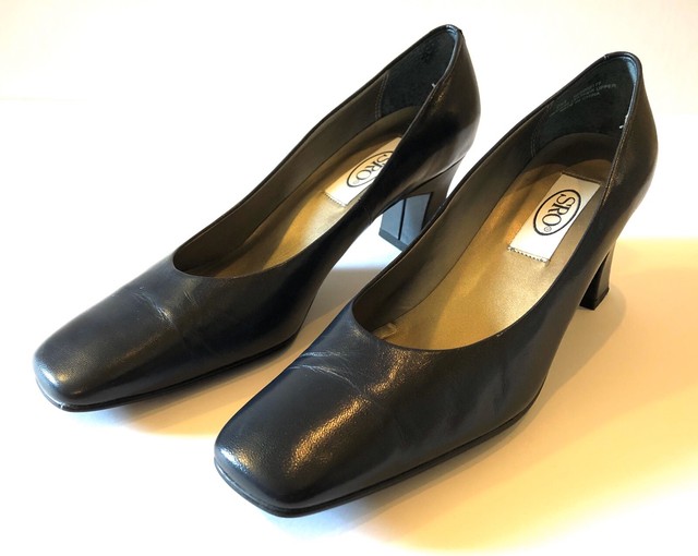Womens Navy Blue Leather Platform Pumps Size 7 Brand SRO eBay