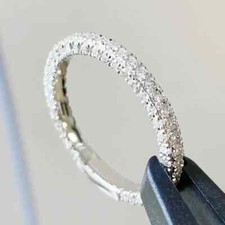 1.34Ctw Round Cut Moissanite Eternity Engagement Band Ring 14k White Gold Plated
