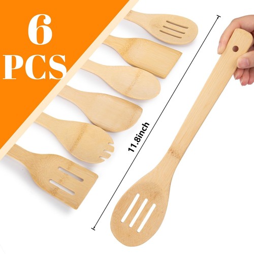 HAKSEN 6PCS Bamboo Kitchen Utensils, Bamboo Spatula Spoons Bamboo Cooking Ute... - Picture 2 of 6