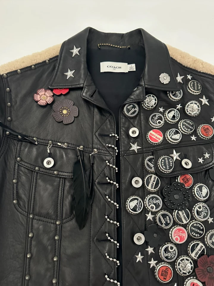 Coach Embellished Cap Sleeve Black Leather Vest  Size 2 - Image 3 of 4