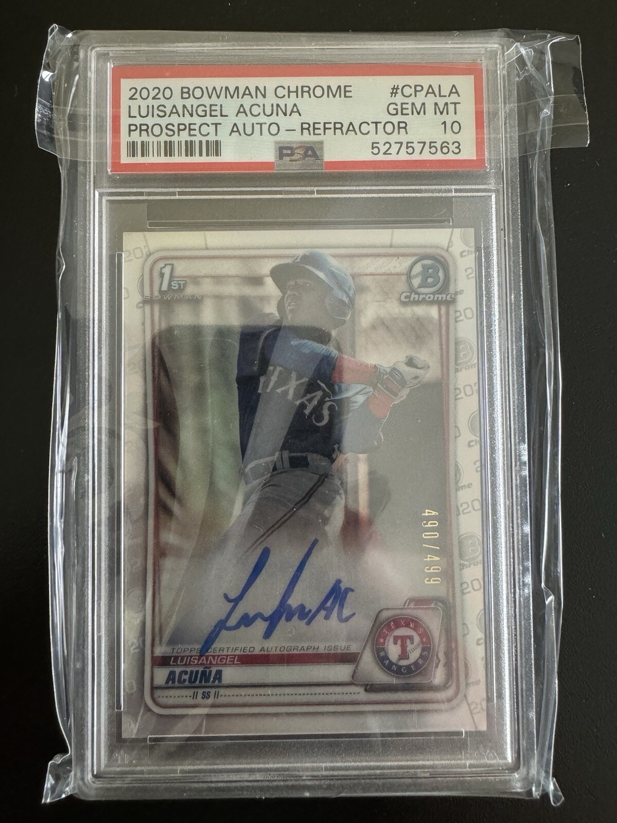 2020 Bowman Chrome Luisangel Acuna Refractor 1st Auto #/499 Rangers PSA 10 GEM
