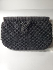 Vintage Clutch Handbag Woven Purse Black six side closure Vtg Stunning EUC