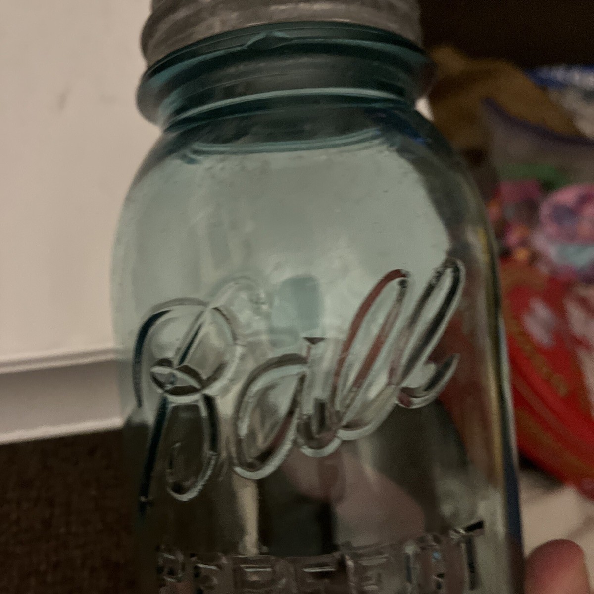 Ball Perfect Mason Blue Jar Quart With Lid 1923-33 Has “10 On