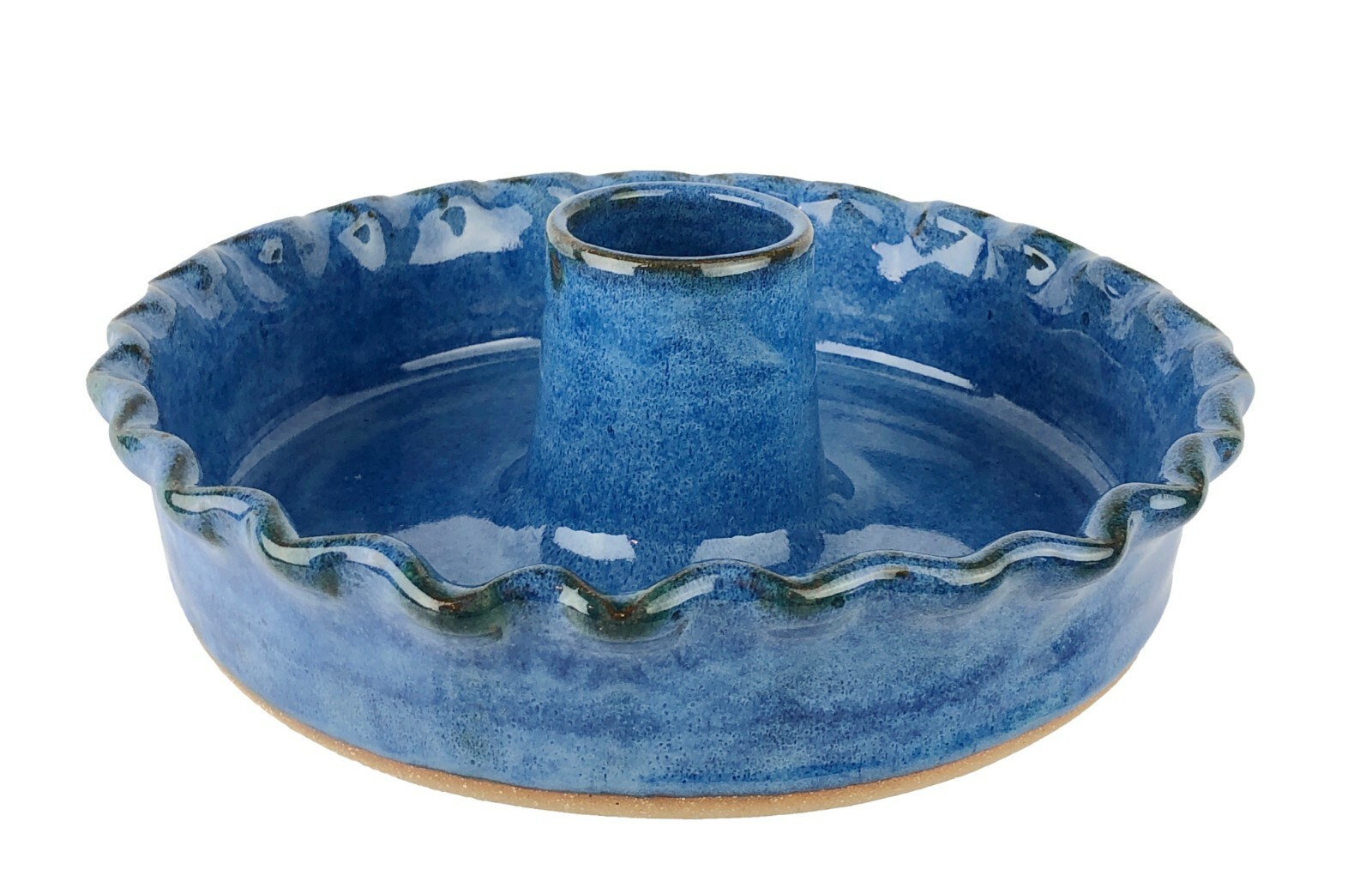 Vintage PJ Fletcher Art Pottery Shallow Angel Food Tube Cake Pan Blue