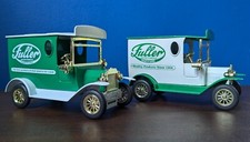 Two Fuller Brush Co. Hartford Diecast Coin Bank Trucks With One Key - Mint Cond.