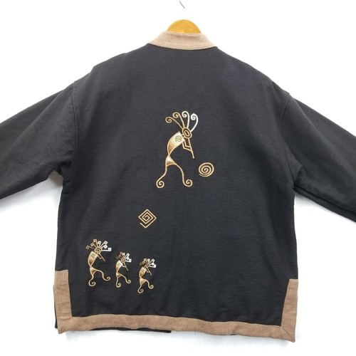 Vintage Venus Imports Jacket Women L Black Embroidered Kokopelli Kimono Mandarin - 第 3/11 張圖片