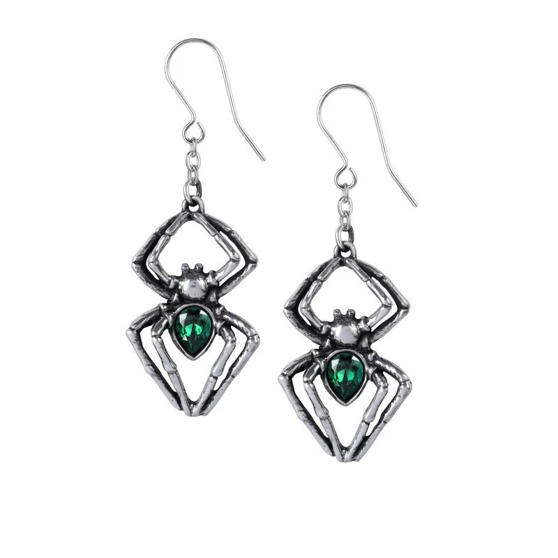 Alchemy Gothic Emerald Venom Spider Earrings Green Crystal Surg
