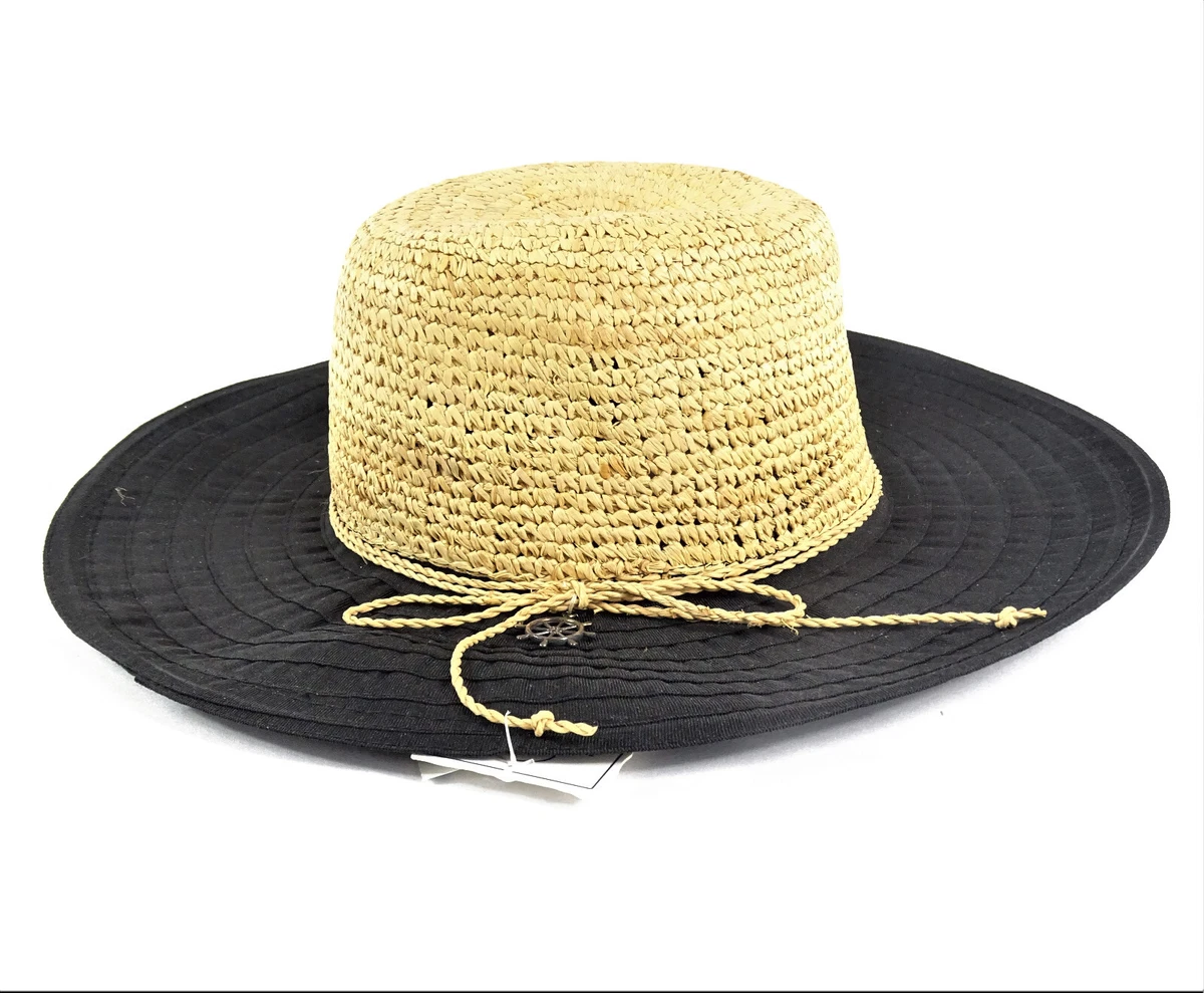 CR328 Ladies John Callanan Black and Natural Raffia Round Crown Hat One Size