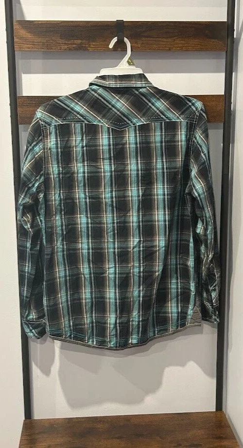 Camisa Western a Cuadros A Presión Manga Larga BKE Hebilla Para Hombres Ajuste Estándar Talla L Foto 3 de 4