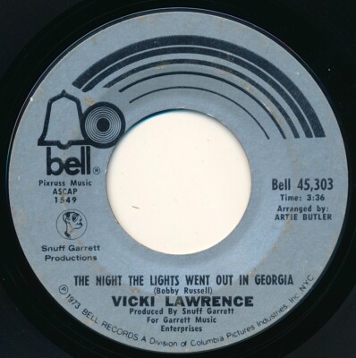 VICKI LAWRENCE - THE NIGHT THE LIGHTS WENT OUT IN GEORGIA / DIME  - 45 Record VG