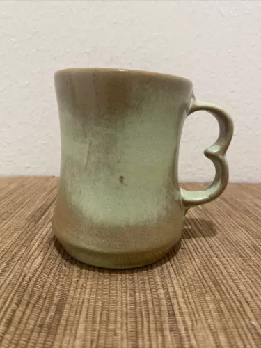 Vintage Frankoma  Pottery  C9 TRIGGER HANDLE Prairie Green Coffee Cup Mug