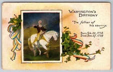 Washingtons Birthday Riding White Horse Father Of His Country C1910s Postcard Y6
