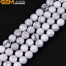 White Howlite Turquoise Round Natural Gemstone Beads For Jewellery Making 15" US
