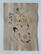 JOAN MIRO Drawing on paper (Handmade) signed and stamped mixed media.